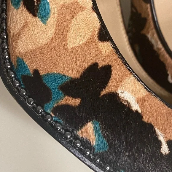 Coach Smith Beadchain Heels Floral Pointed Toe Haircalf Stiletto Pumps Sz 10 - Picture 3 of 9